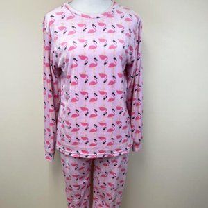 Frankie & Johnny S Pink Flamingo Velour Pajama Set Soft Shirt Jogger Pants
